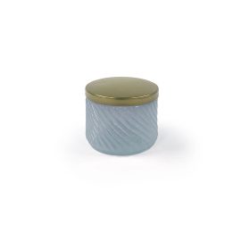 VN Mini Swirl Ribbed Glass Pot & Gold Lid - Light Blue (220F1659)
